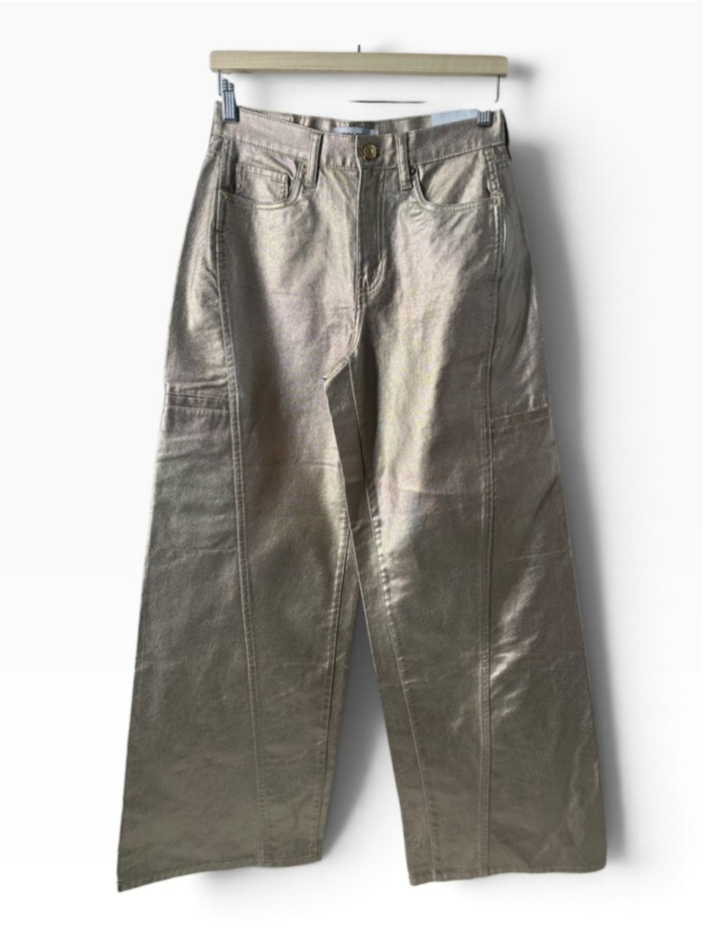 DKNY Jeans Metallic Champagne
Gold Wide Leg Cargo Pants sz 26 NWT